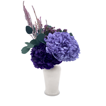 BALSAME - Bouquet de fleurs séchées et stabilisées violet, avec eucalyptus et hortensias. Marque française.